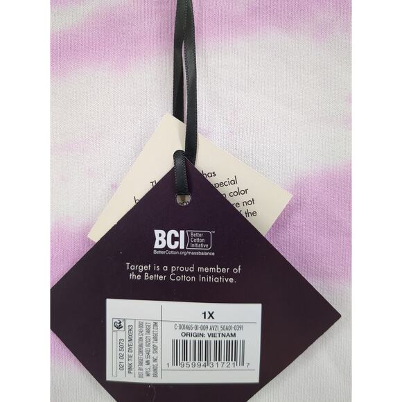 Ava & Viv Fleece Sweatshirt Tie Dye 1X Plus Pink White Drop Shoulder Crew Lounge - Picture 5 of 7